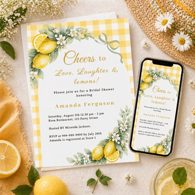 Invitation Lemons love laughter bow gingham Bridal Shower (Créateur téléchargé)