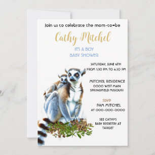 Invitation Lemurs Son Baby shower Garçon