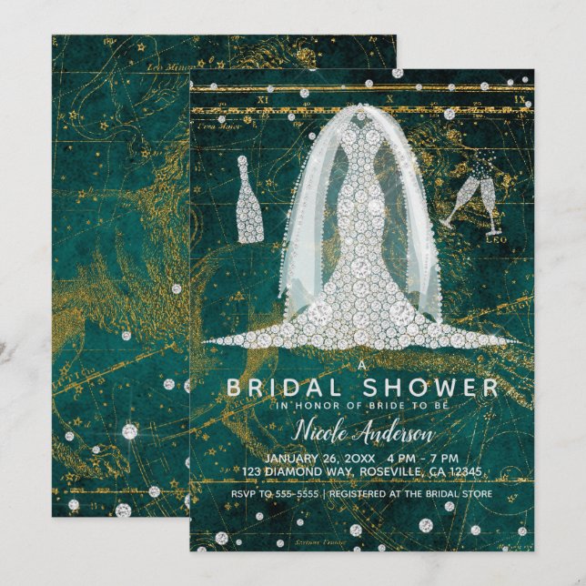 Invitation Léo Juillet Août Glam Diamant Fête de Mariage (Devant / Derrière)