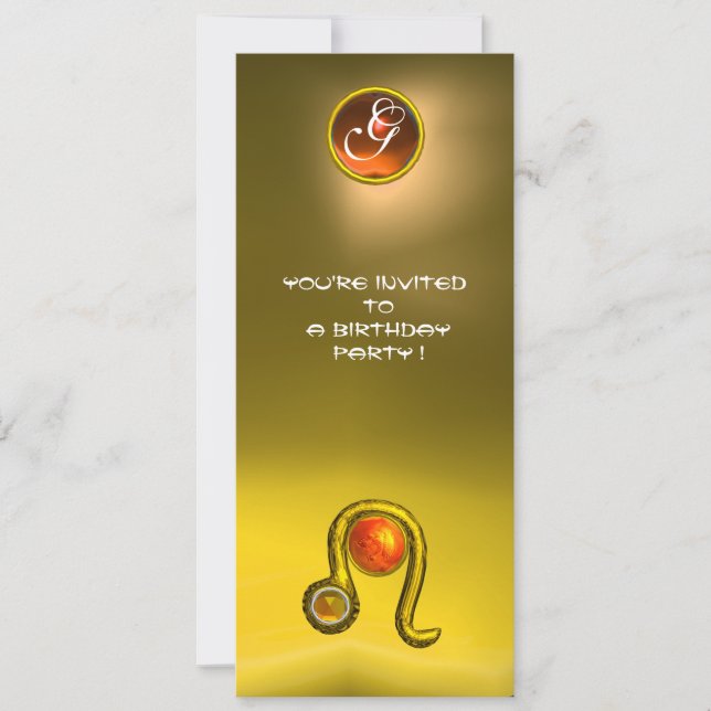 Invitation LEO TOPAZ MONOGRAM ZODIAC ANNIVERSAIRE, Jaune (Devant)