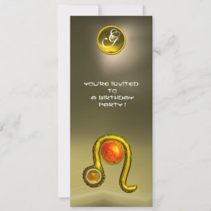 INVITATION LEO ZODIAC ANNIVERSAIRE FÊTE JAUNE TOPAZ MONOGRAM