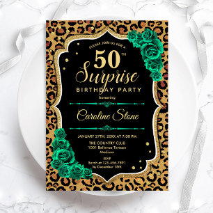 Invitation Leopard Black Gold Green Surprise 50e anniversaire