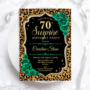 Invitation Leopard Black Gold Green Surprise 70e anniversaire