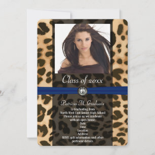 Invitation Leopard Blue Ribbon Photo Graduation