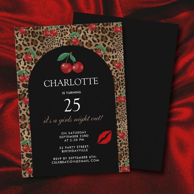 Invitation Leopard Cheetah Animal Print Red Cherry Birthday (Leopard Cheetah Animal Print Red Cherry Birthday Invitation)