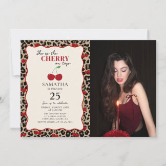 Invitation Leopard Cheetah Cherry On Top Birthday Photo
