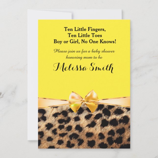 Invitation Leopard Cheetah Imprimer Bright Yellow Bow Invitat (Devant)