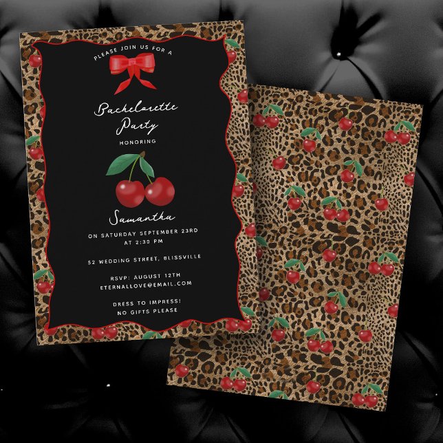 Invitation Leopard Cheetah Print Cherry Cocktail Bachelorette (Leopard Cheetah Print Cherry Cocktail Bachelorette Invitation)