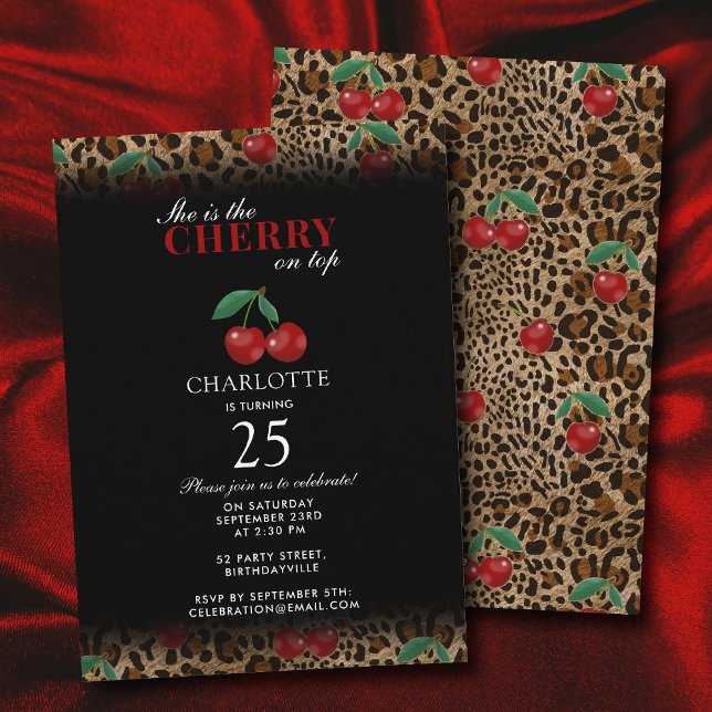Invitation Leopard Cheetah Print Cherry On Top Birthday (Leopard Cheetah Print Cherry On Top Birthday Invitation)