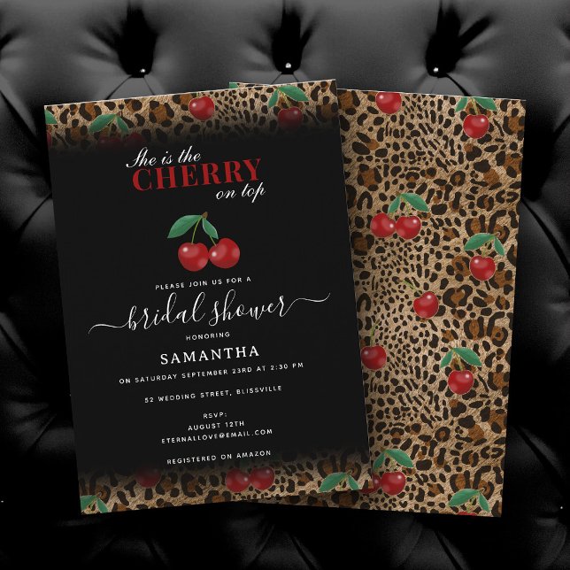 Invitation Leopard Cheetah Print Cherry On Top Bridal Shower (Leopard Cheetah Print Cherry On Top Bridal Shower Invitation)