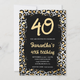 Invitation Leopard d'argent or peint noir 40e anniversaire