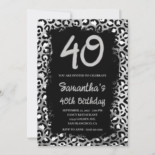 Invitation Leopard d'argent peint noir 40e anniversaire (Devant)