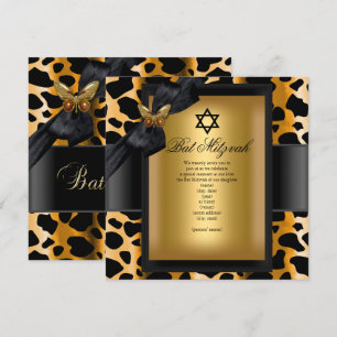 Invitation Léopard de Bat Mitzvah Or Noir Papillon