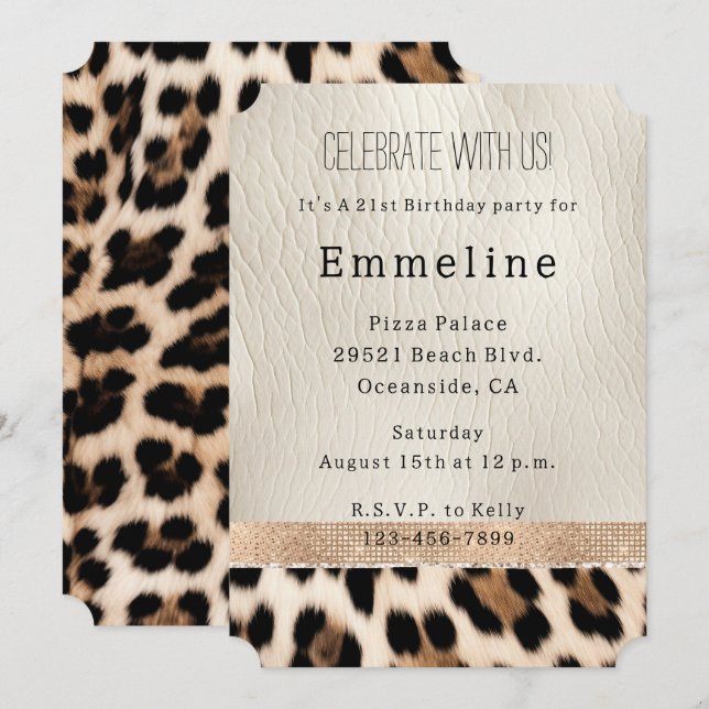 Invitation Léopard de crème de champagne de Glam (Devant / Derrière)