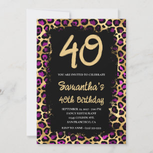 Invitation Leopard d'or violet peint noir 40e anniversaire