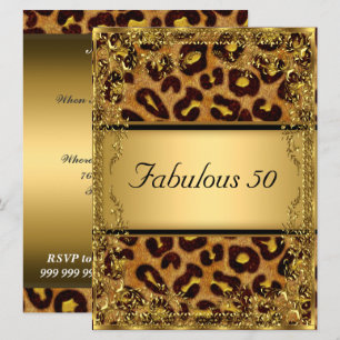 Invitation Léopard et Or Fabuleux à une fête d'anniversaire d