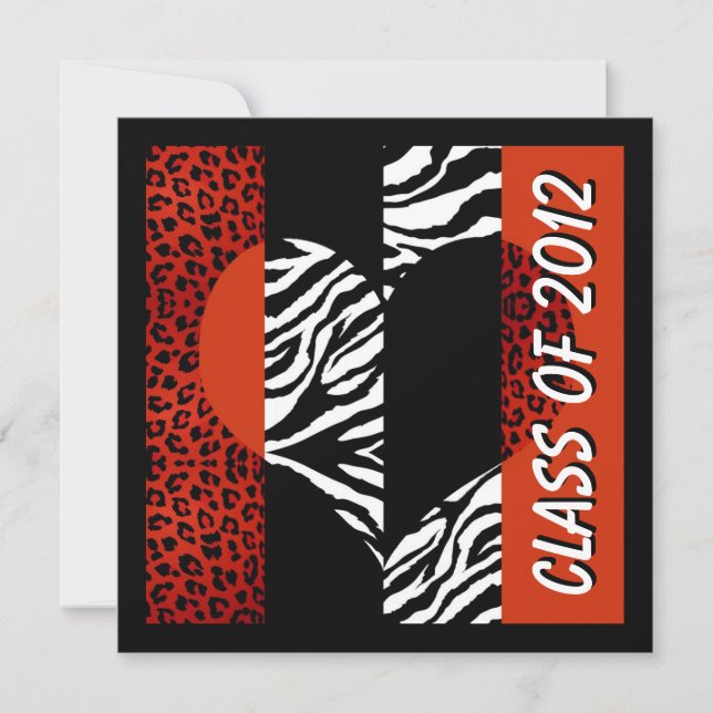 Invitation Leopard et Zebra Print Red Graduation Party (Devant)