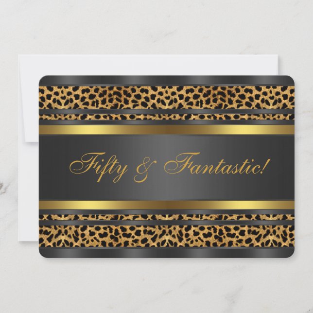Invitation Leopard Gold Black Womans 50e fête d'anniversaire (Devant)
