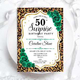 Invitation Leopard Gold White Green Surprise 50e anniversaire