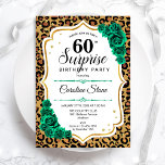 Invitation Leopard Gold White Green Surprise 60e anniversaire<br><div class="desc">Invitation de fête du 60e anniversaire surprise. Design vert émeraude féminin avec parties scintillant d'or faux. Caractéristiques animal guépard empreinte de léopard, rose, police de script et confetti. Parfait pour une célébration anniversaire féminine élégante. Peut être personnalisé pour montrer n'importe quel âge. Invitations Zazzle imprimées ou téléchargement instantané modèle imprimable...</div>