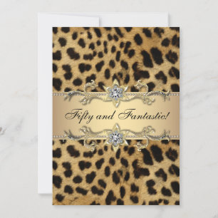 Invitation Leopard Gold Womans 50e fête d'anniversaire