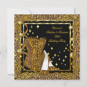 Invitation Leopard High Heel Gold Black Corset fête d'anniver