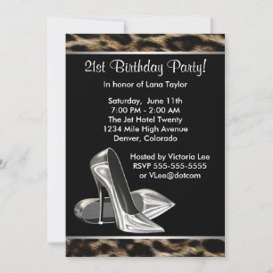 Invitation Leopard High Heels Womans 21e fête d'anniversaire