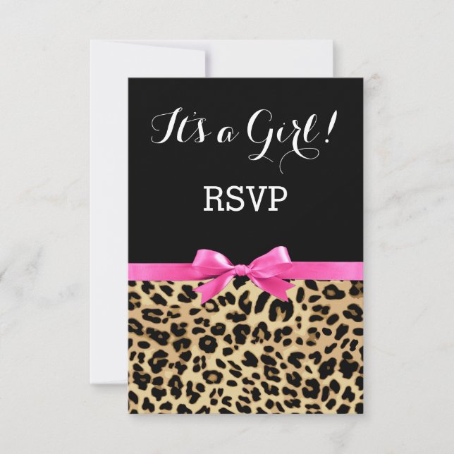 Invitation Leopard Hot rose Bow C'est un Baby shower Safari f (Devant)