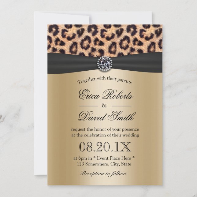 Invitation Leopard Mariage Luxe noir & or (Devant)