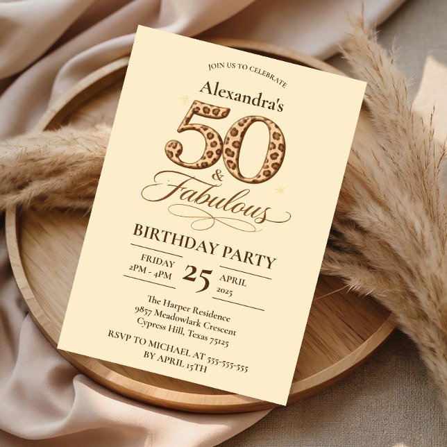 Invitation Léopard Neutre 50 & Anniversaire Fabuleux (Créateur téléchargé)