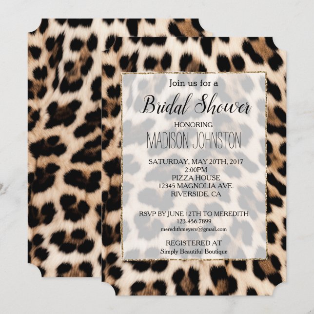 Invitation Léopard noir marron crémeux   (Devant / Derrière)