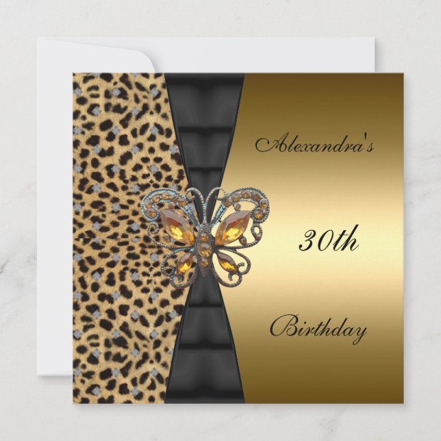 Invitation Léopard or Animal 30e Anniversaire Papillon 2 (Devant)