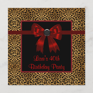 Invitation Léopard Red Bow Womans 40e anniversaire