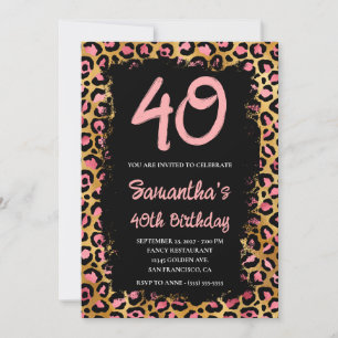Invitation Leopard rose et or peint noir 40e anniversaire