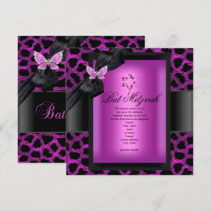 Invitation Léopard Rose Papillon Bat Mitzvah