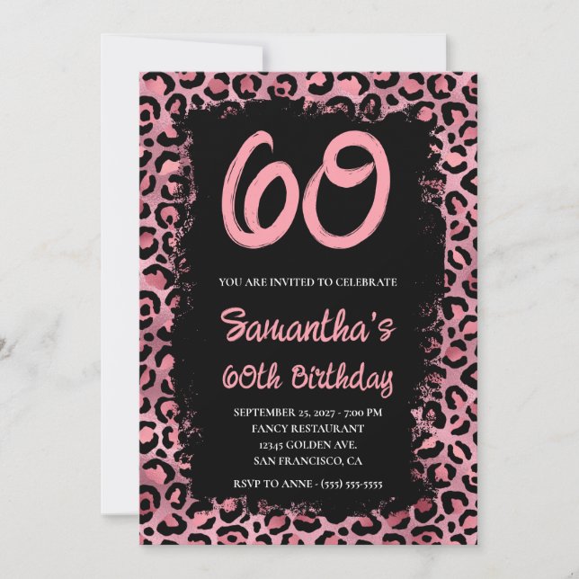 Invitation Leopard rose Peint noir 60e anniversaire (Devant)