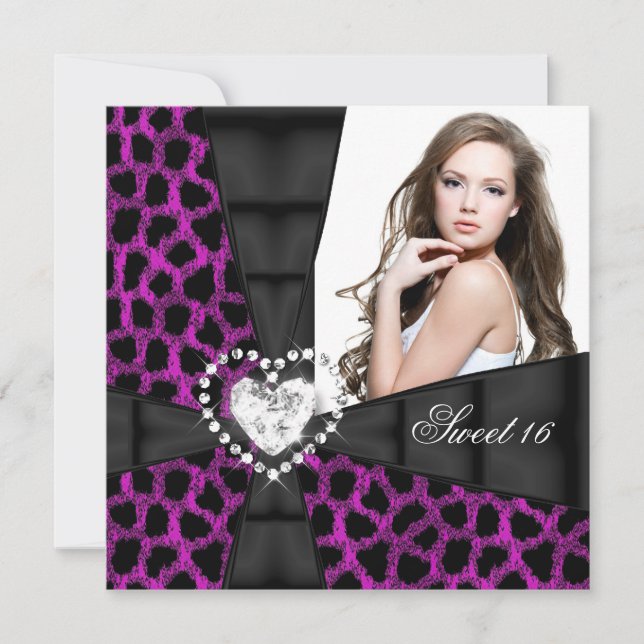 Invitation Leopard rose Sweet 16 Seize Anniversaire (Devant)