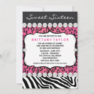 Invitation Leopard rose Zebra Sweet 16 Party