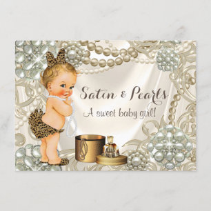 Invitation Léopard Satin Pearl Girl Baby