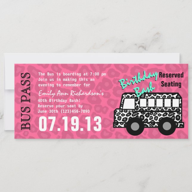 Invitation Leopard Spots Bus Pass Anniversaire (Devant)