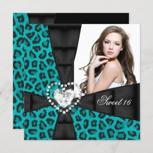 Invitation Leopard Turquoise Blue Sweet 16 Seize Anniversaire