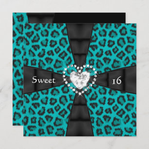 Invitation Leopard Turquoise Sweet 16 Seize Anniversaire