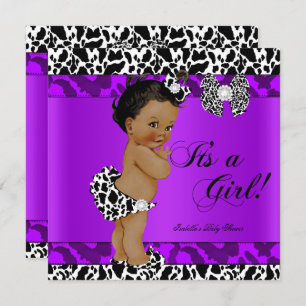 Invitation Leopard Vache pourpre Baby shower de fille ethniqu
