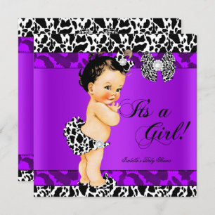 Invitation Léopard Vache pourpre Fille Baby shower Brunette B