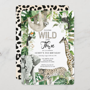 Invitation Leopard Young Wild et Three Safari Anniversaire