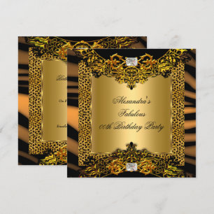 Invitation Léopard Zèbre Or Noir Dentelle Diamant Anniversair