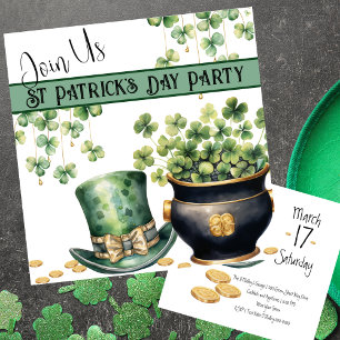 Invitation Leprechaun Casquette et Pot O Clover St Patrick's