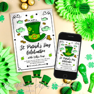 Invitation Leprechaun Casquette et Shamrock Saint Patrick's D