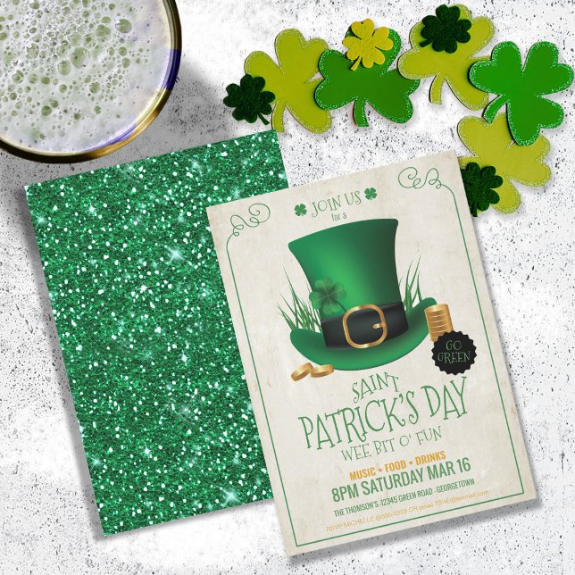 Invitation Leprechaun Casquette St. Patrick's Day Party ID636 (Front/Back In Situ)