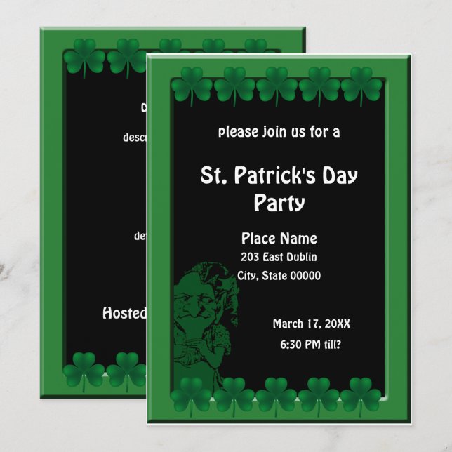 Invitation Leprechaun et la fête de la Saint Patrick Shamrock (Devant / Derrière)